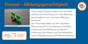 Sharepic für DBS-Dossier zur Bildungsgerechtigkeit. textauszuag stammt aus dem einleitenden Dossiertext selbst; auf dem Foto ist eine Reihe grüner Kegel zu sehen, aus der ein roter Kegel herausfällt.
